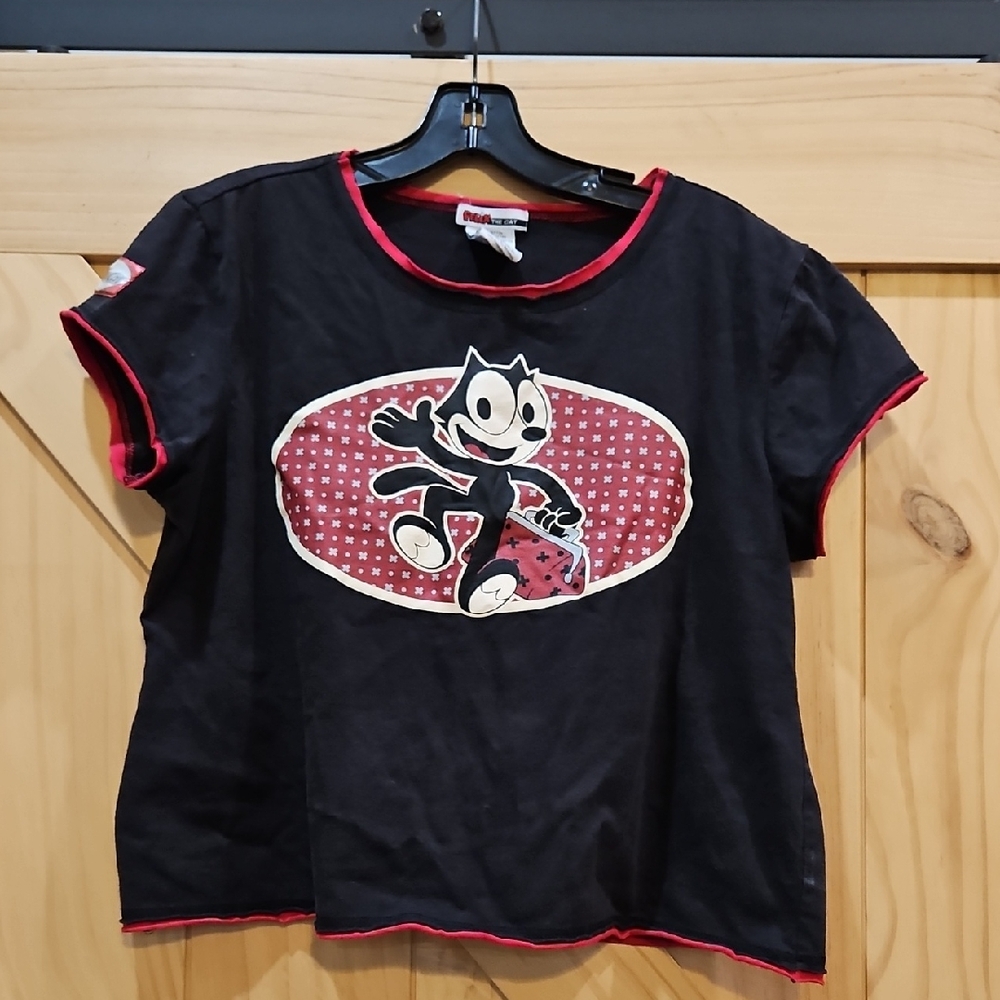 Vintage | Y2K Felix The Cat Raw Hem Crop Top | Large